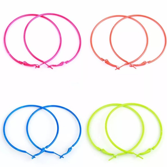 5 pairs of Neon Hoop Earrings 2.25” - Picture 2 of 4
